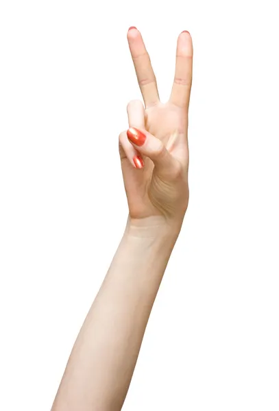 Γυναίκα χέρι σήμα της νίκης — Φωτογραφία Αρχείου