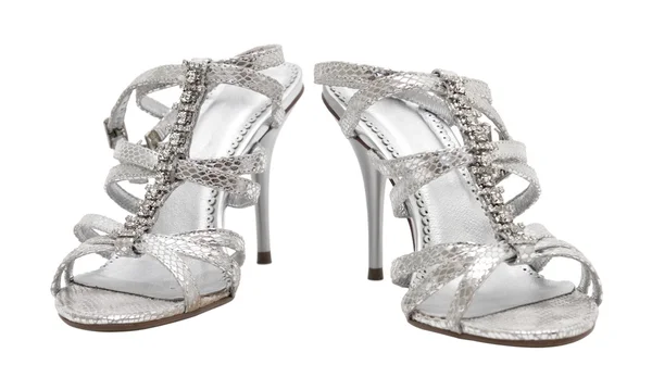 Eleganckie srebrne buty kobieta — Zdjęcie stockowe