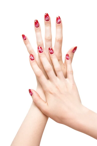 Mãos de mulher com unhas pintadas — Fotografia de Stock