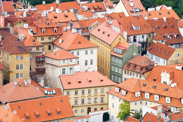 City roofs. Red roofs of Prague city.