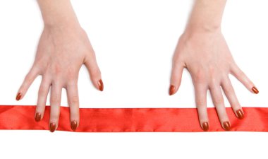 Woman hands with red ribbon clipart