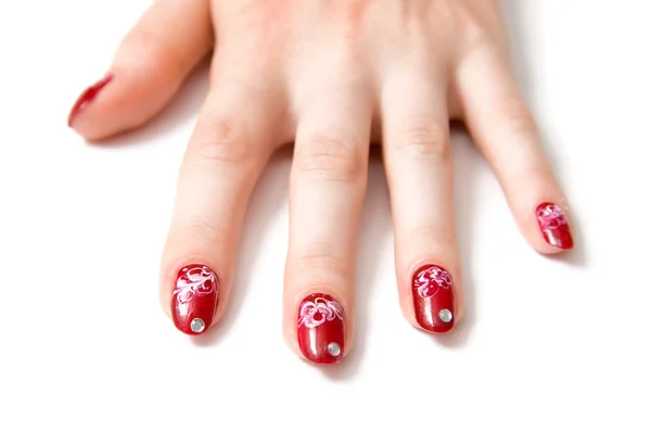 Manos de mujer con uñas rojas — Foto de Stock