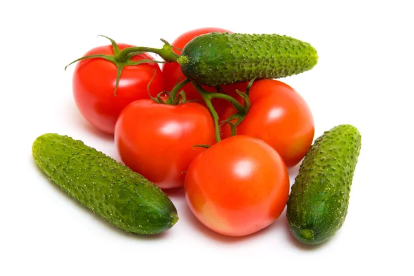 stock image Ripe tomatos and cucumbers