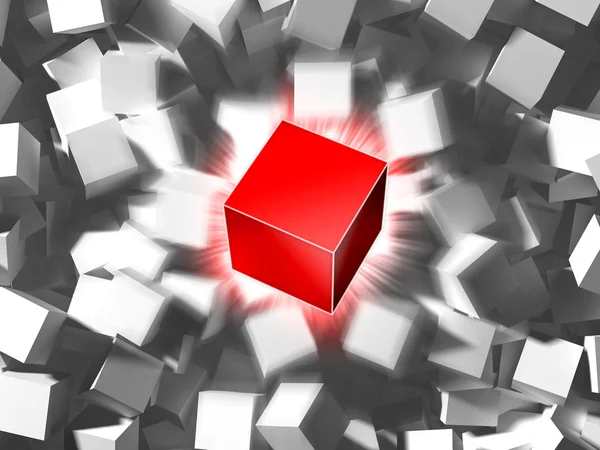 Cub roșu și cantitate de cuburi gri — Fotografie, imagine de stoc