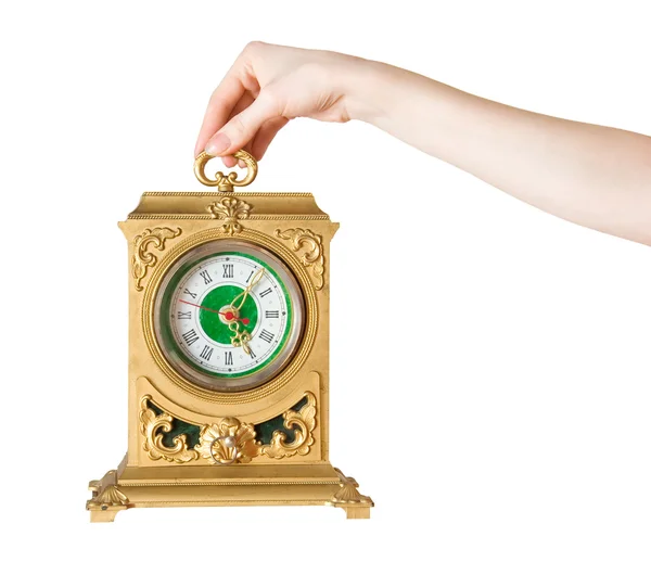 Woman hand with ancient clock — Stock Photo, Image