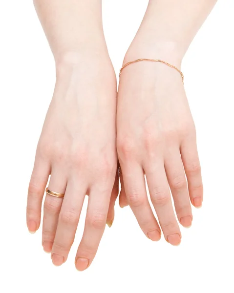 Duas mãos de mulher vista traseira — Fotografia de Stock