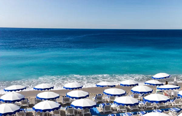 stock image Beautiful Nice beach with umbrellas