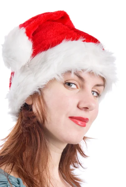 在圣诞老人帽子画像中的女人 — 图库照片