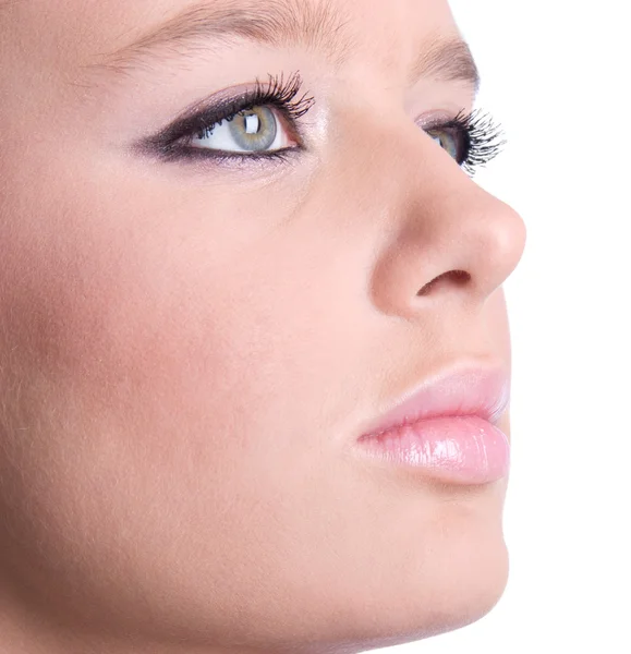 Mulher rosto com maquiagem closeup — Fotografia de Stock