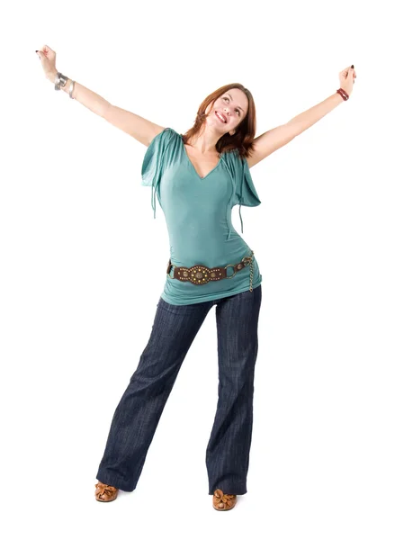 Junge glückliche Stretching-Frau — Stockfoto