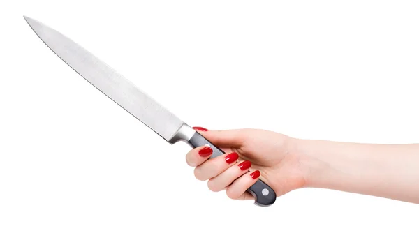 Main de femme avec couteau — Photo