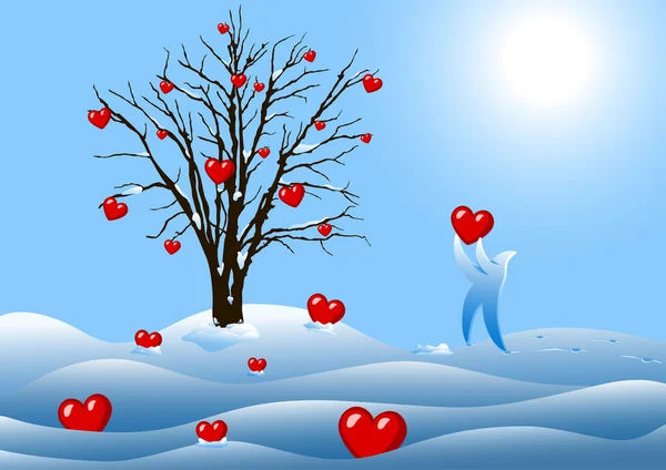 Winter tree with hearts — Stock Photo, Image