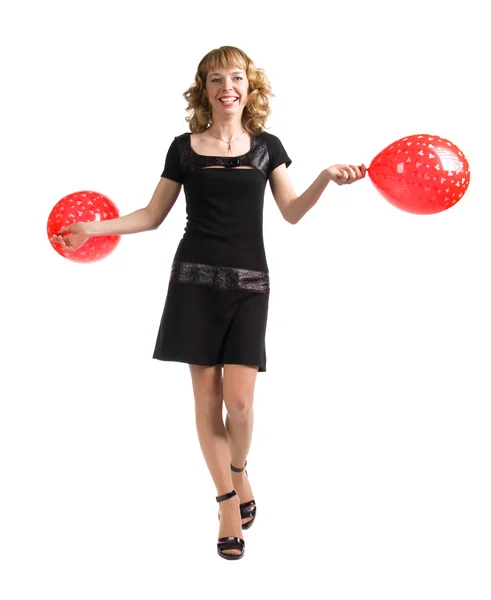 Mladá šťastná žena s balónky — Stock fotografie