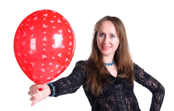 Νεαρή γυναίκα ευτυχισμένη εκμετάλλευση μπαλόνι — Φωτογραφία Αρχείου