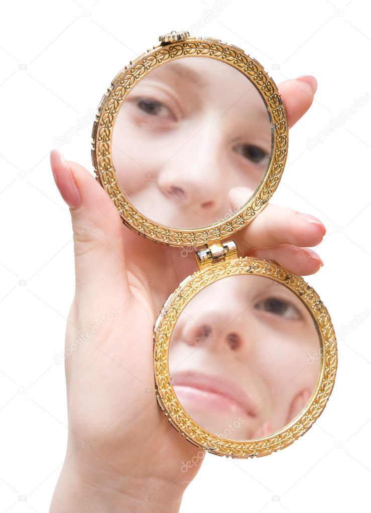 Woman hand hold folding mirror