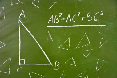 Famous geometry theorem on blackboard clipart