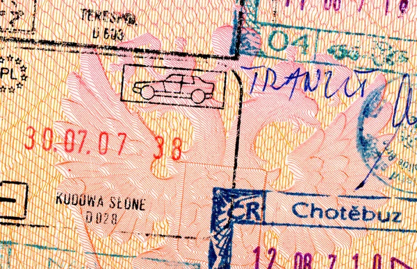 Yabancı pasaport closeup pullar — Stok fotoğraf
