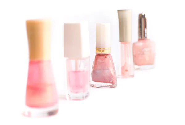 Cinco botellas de esmalte de uñas — Foto de Stock