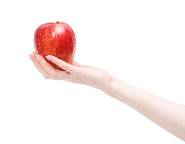 Женщина держит за руку красное яблоко — стоковое фото