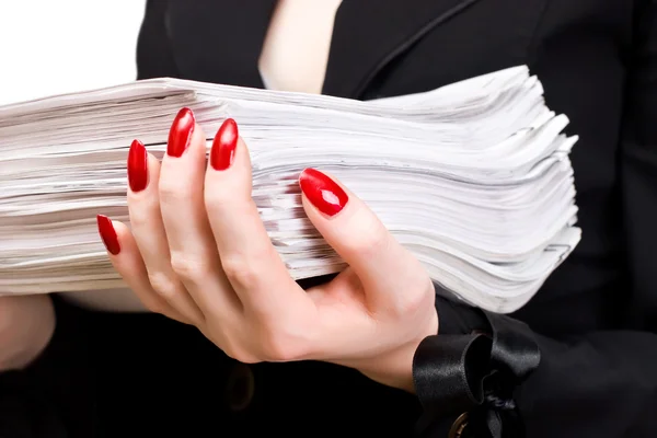Bizneswoman gospodarstwa stosu dokumentów — Zdjęcie stockowe