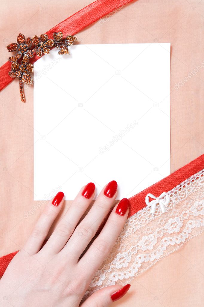 Post card with woman hand