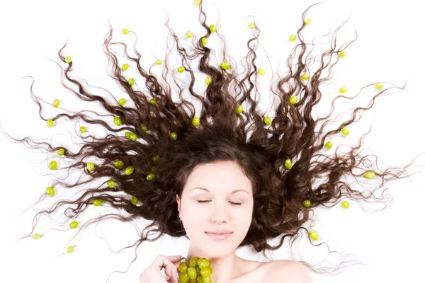 Mulher com uvas — Fotografia de Stock