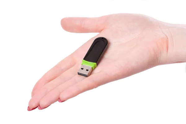 Mulher mão com memória flash USB — Fotografia de Stock
