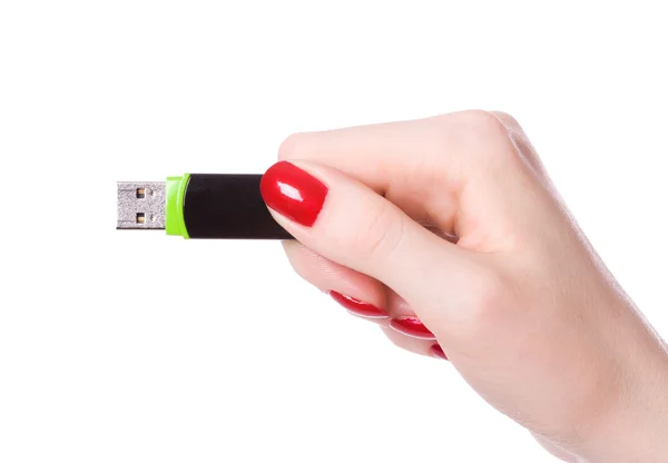 Kvinna hand ansluta USB-flash — Stockfoto