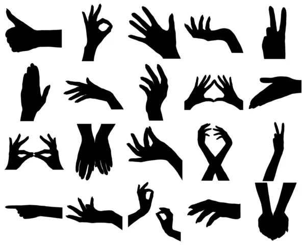 Zwanzig Frauenhände Silhouetten — Stockfoto