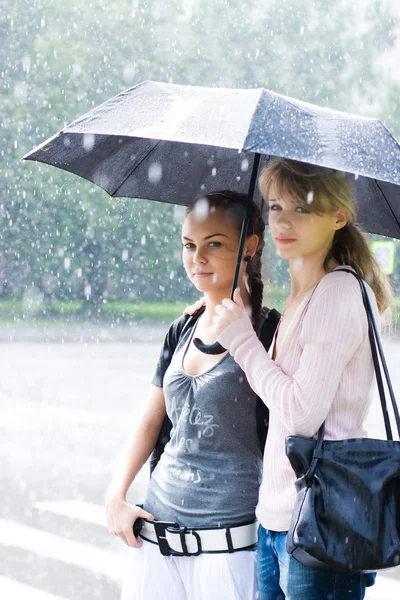 Two women in a riany weather — Stock Photo, Image