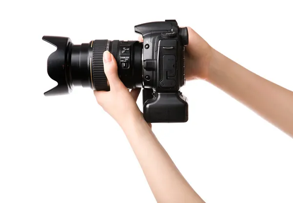 Žena s profesionálním fotoaparátem — Stock fotografie
