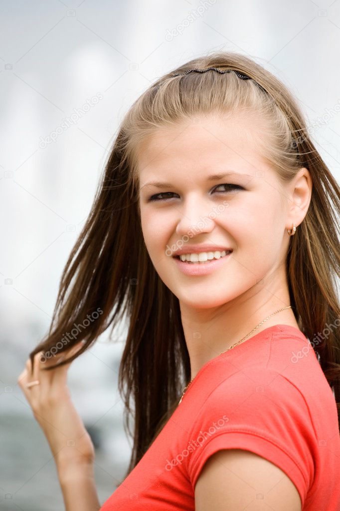 Young woman with long hair portrait