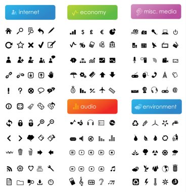 internet, economy, audio, media and environment icons clipart