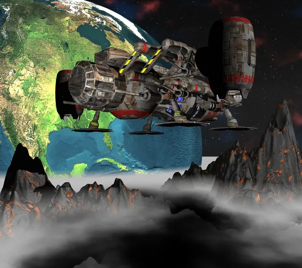 Satelliet Spoetnik in een baan om 3D-aarde — Stockfoto