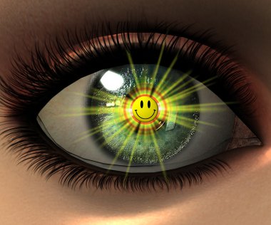 Beautiful girl eye in 3D with smiley fac clipart