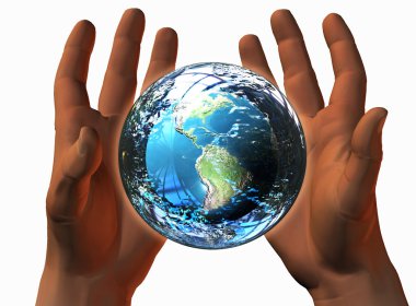 3D earth on 3D hands clipart