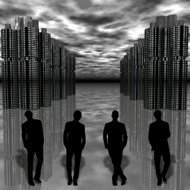 Futuristic cityscape with man clipart