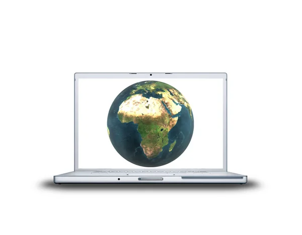 Jorden på laptop skärm — Stockfoto