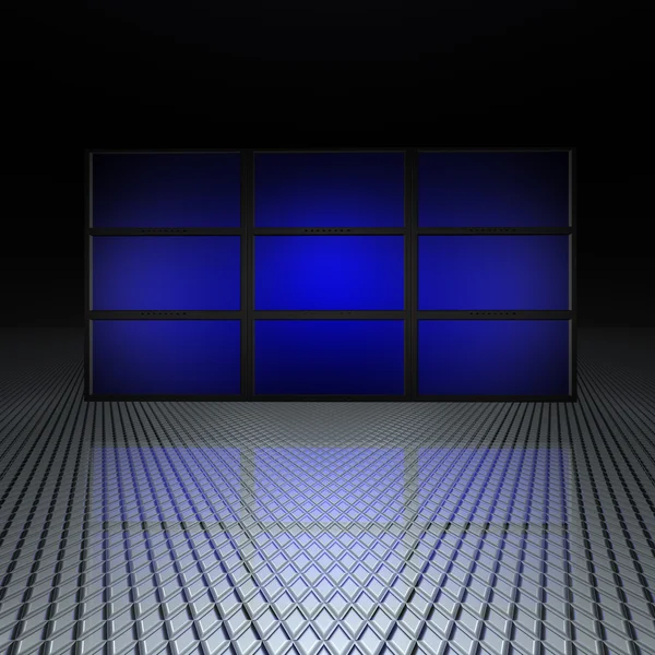 Mur vidéo avec écrans bleus — Photo