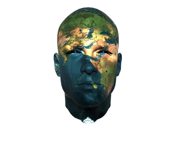 3D cara de los hombres con textura de tierra — Foto de Stock