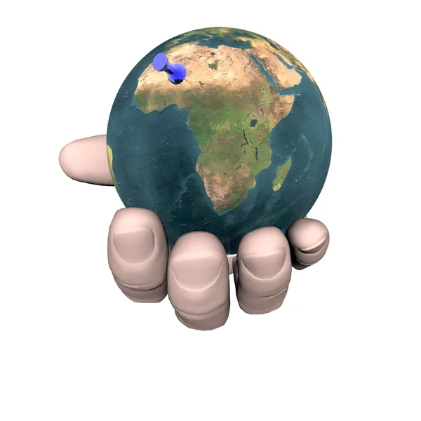 3D earth in bright hand isolated on a wh — Stock Photo, Image