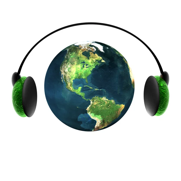 3D-s zene globe fejhallgató elszigetelt o — Stock Fotó