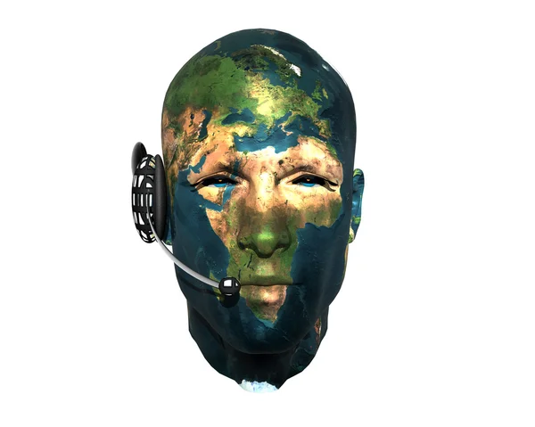 3D men head with earth texture with head — Stock Photo, Image