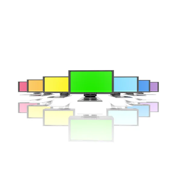 Monitor in fila isolati su un bianco — Foto Stock