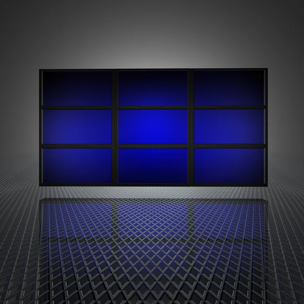 Mur vidéo avec écrans bleus — Photo