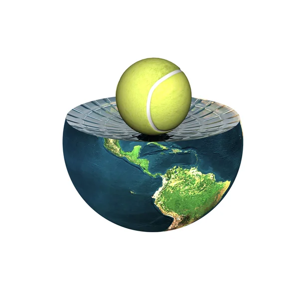 Tennis ball on earth hemisphere isolated — Stock Photo, Image