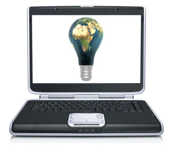 3D lamp earth textured on laptop screen — Stock Photo, Image