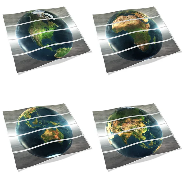 4 dünya görüntüsü üzerinde beyaz çizgili — Stok fotoğraf