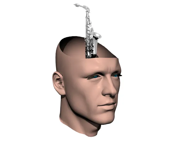 3D άνδρες ραγισμένα κεφάλι με σαξόφωνο — Φωτογραφία Αρχείου