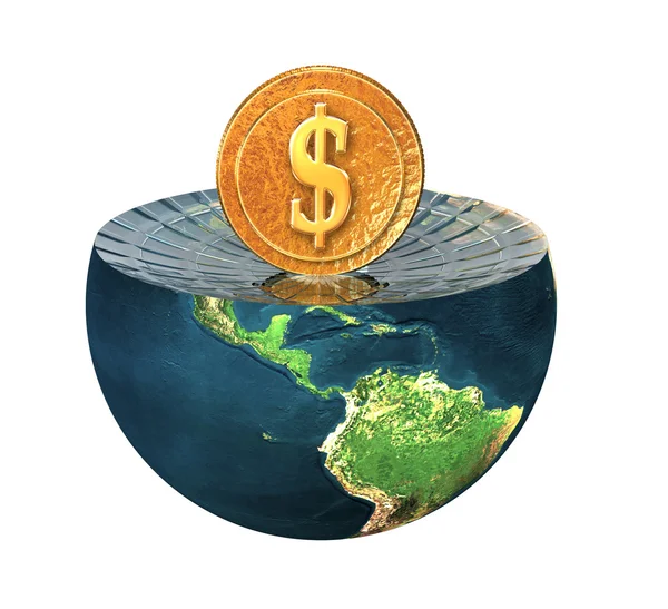 Us dollar coin on earth hemisphere isola — Stock Photo, Image